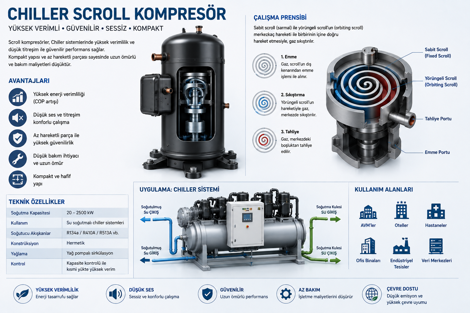 Scroll kompresörlü chiller sistemleri